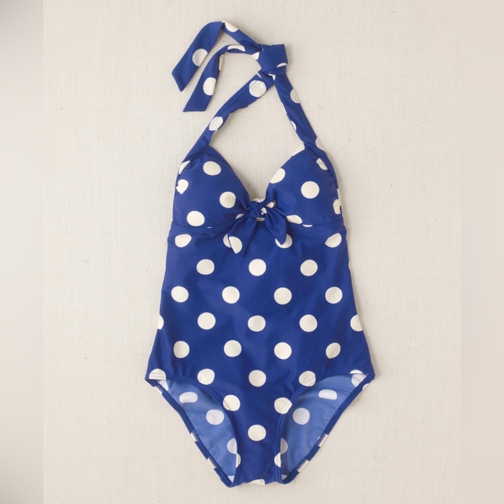 Boden retro blue polka dot halter maillot swimsuit